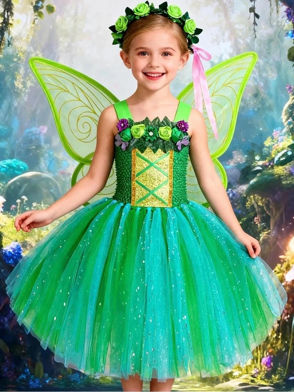 Fairy Costume for Girls with Wings & Crown